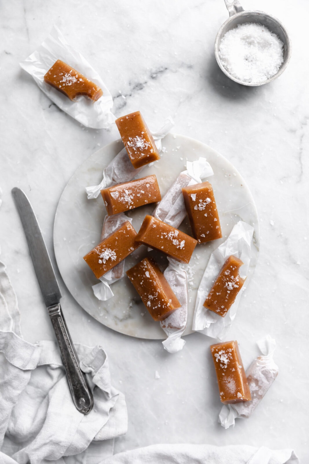 apple cider caramels in wrappers