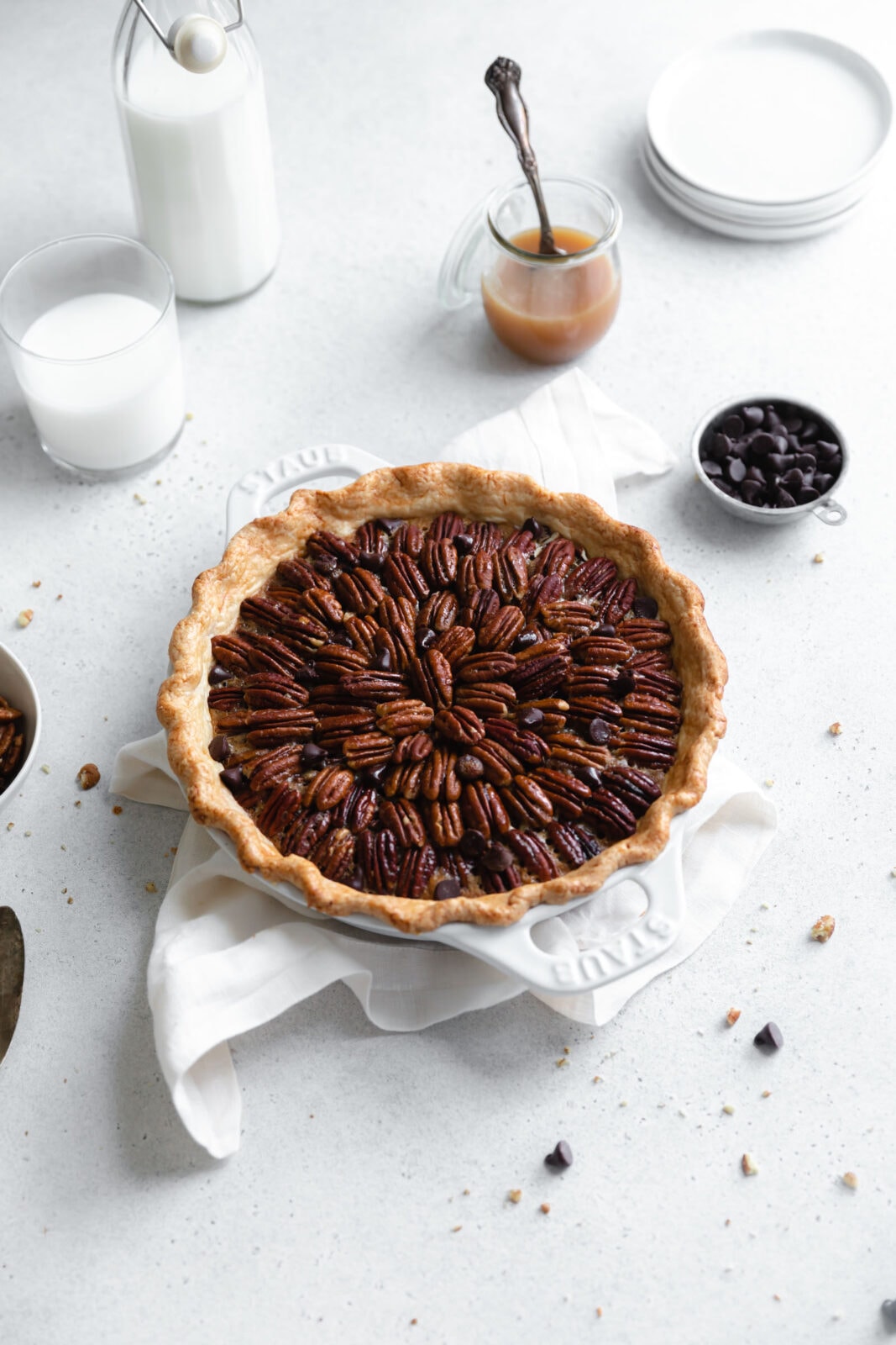 turtle pecan pie with caramel and chocolate