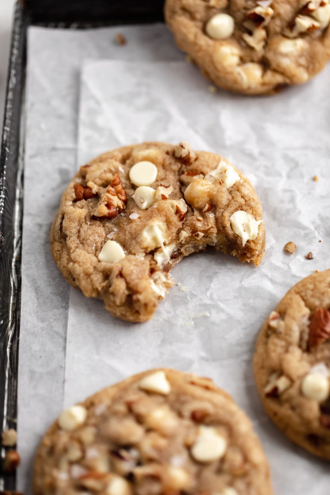 white chocolate chip cookie with pecans