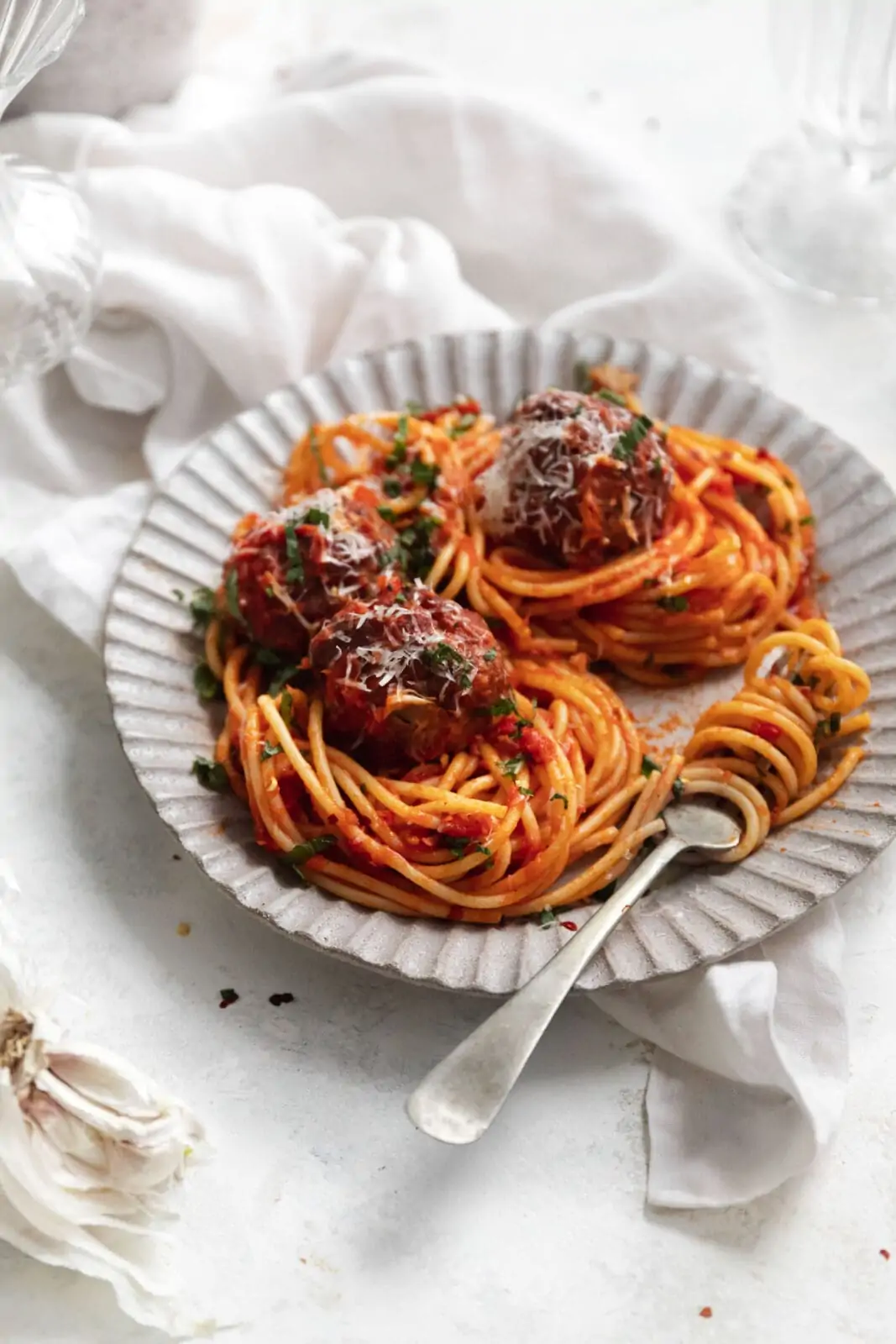 vegetarian spaghetti and meatballs with cheese