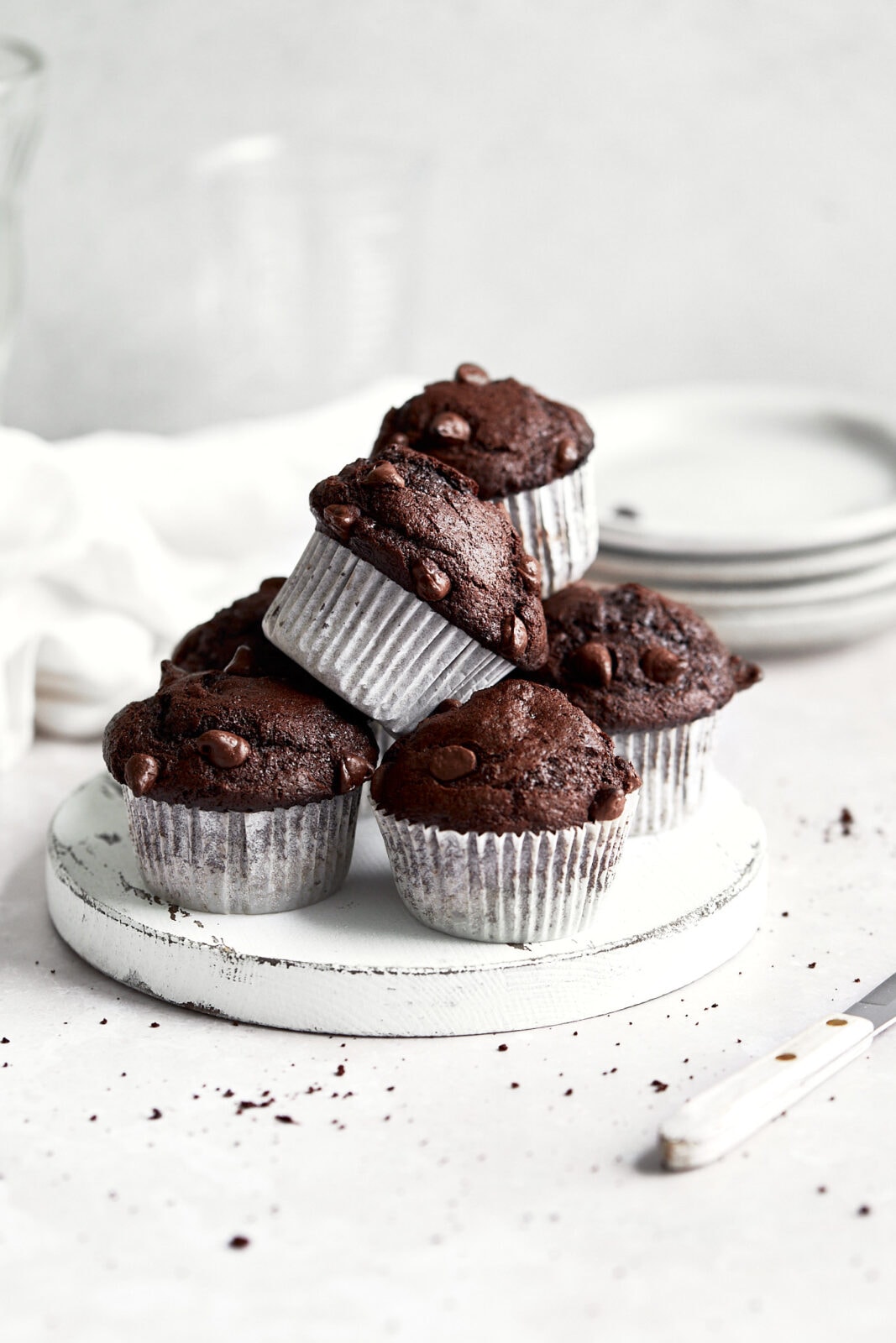 double chocolate banana muffins with chocolate chips