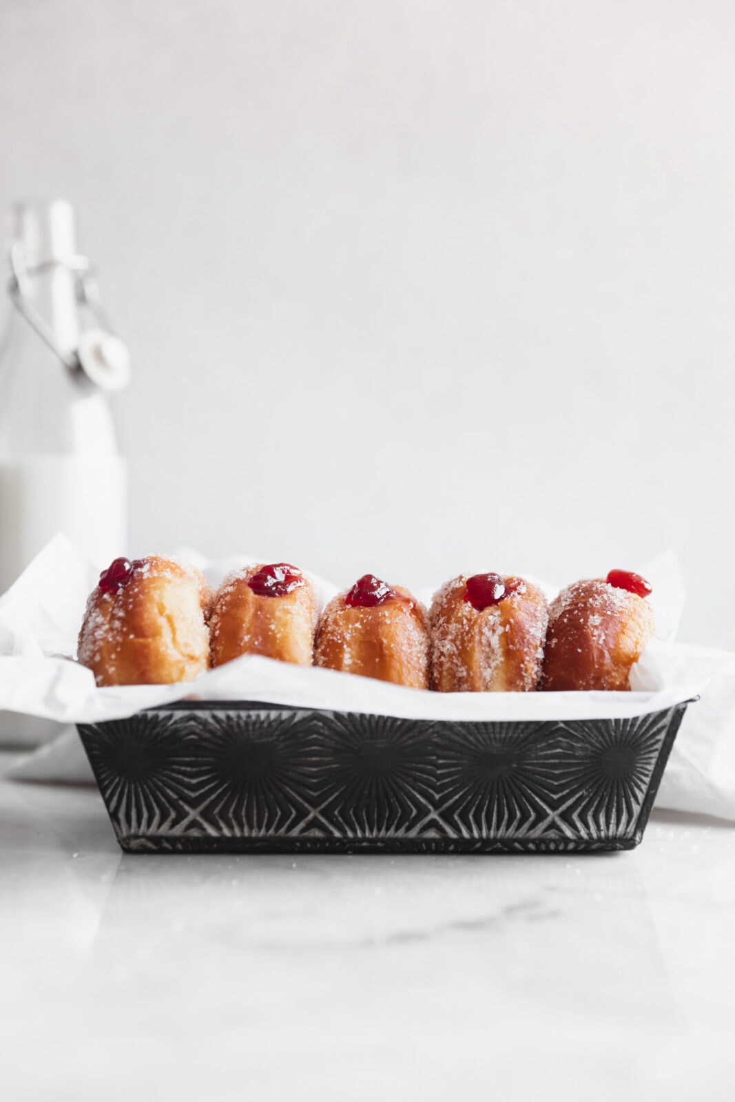 homemade jelly donuts in a pan
