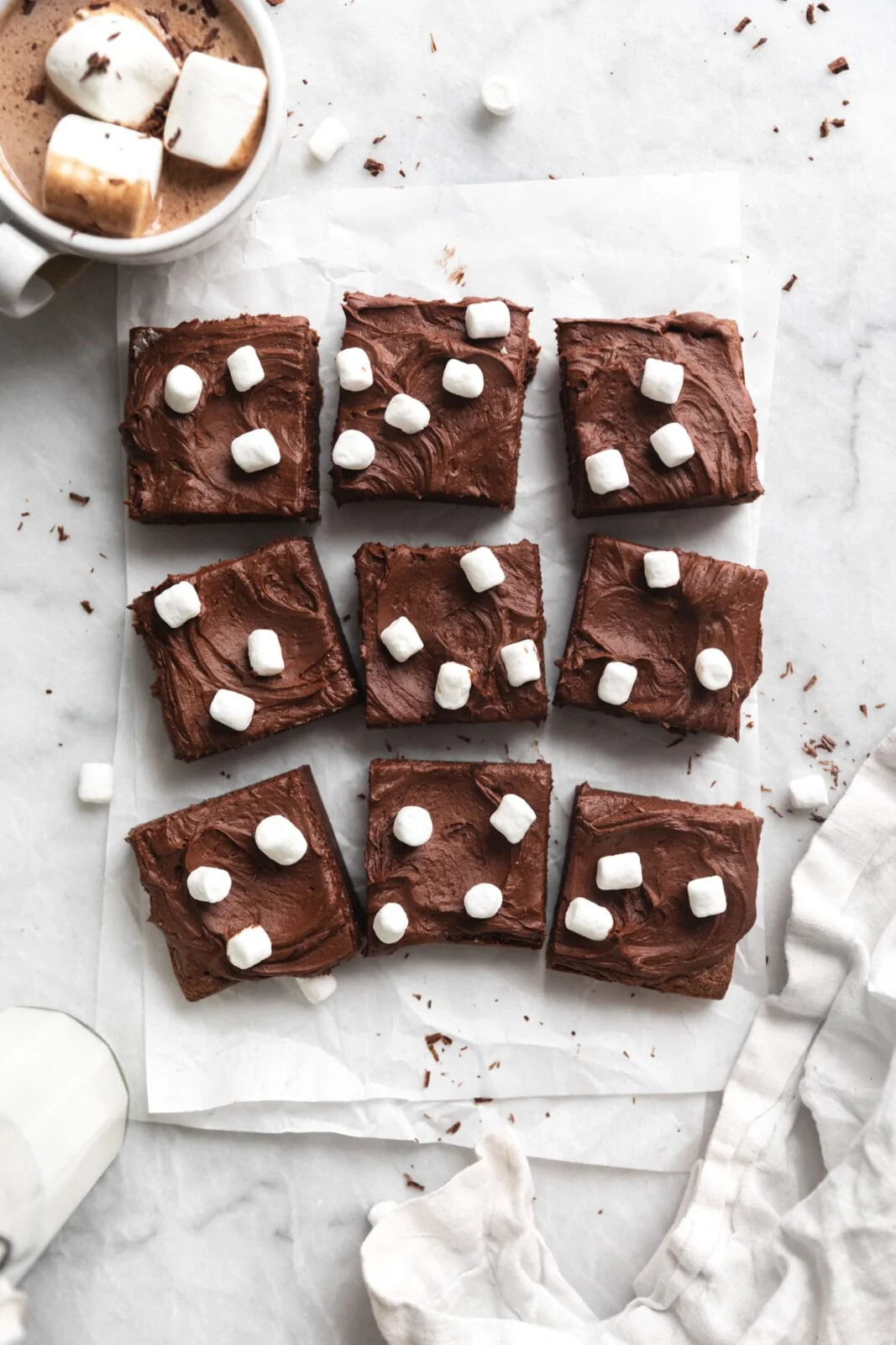 hot cocoa brownies with marshmallows