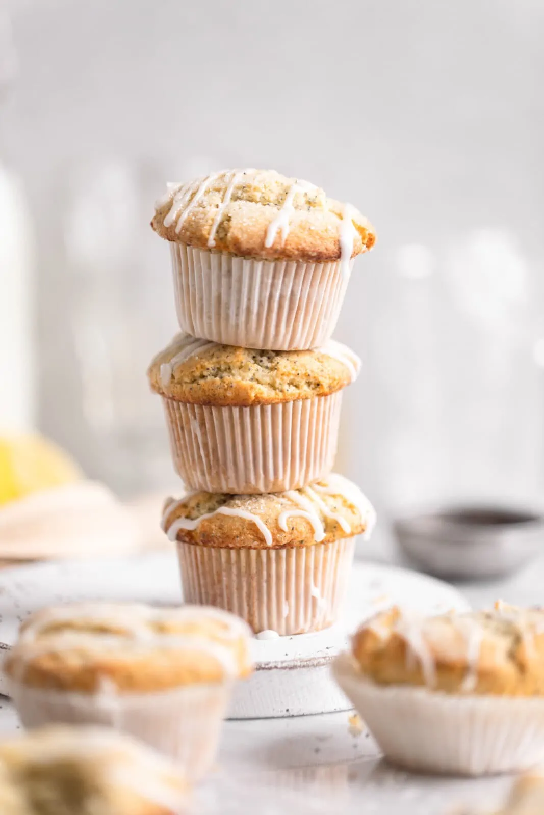 lemon poppy seed muffins in a stack