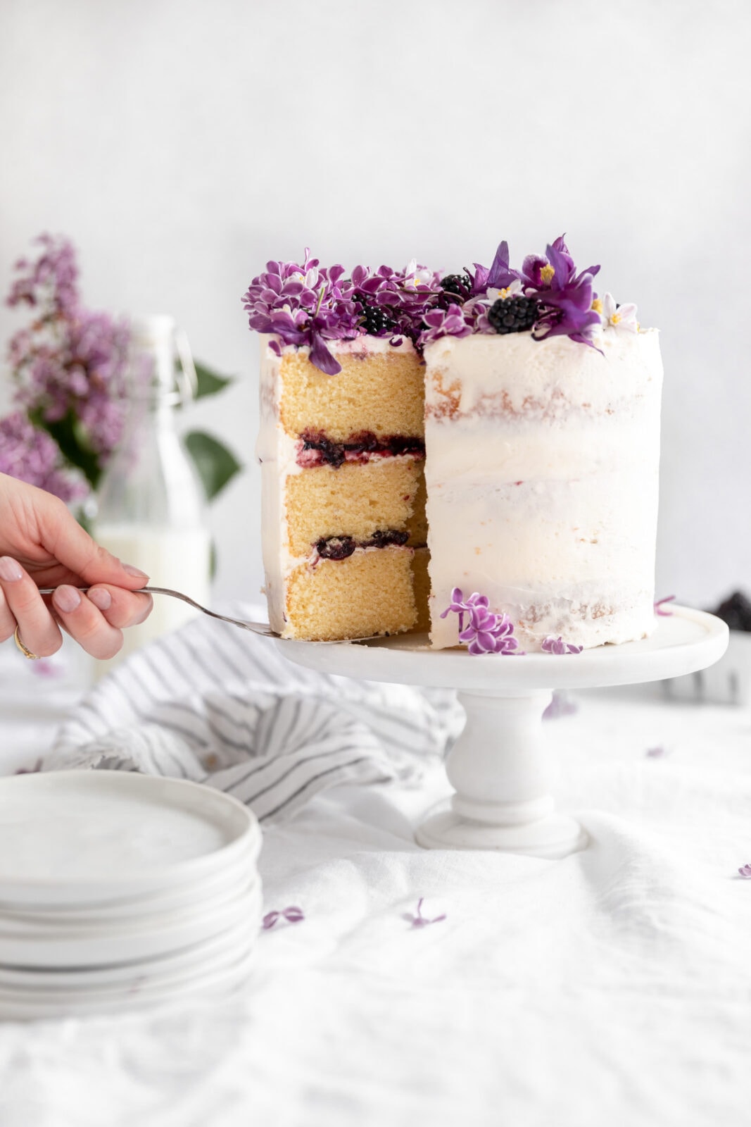 blackberry vanilla cake with cream cheese frosting