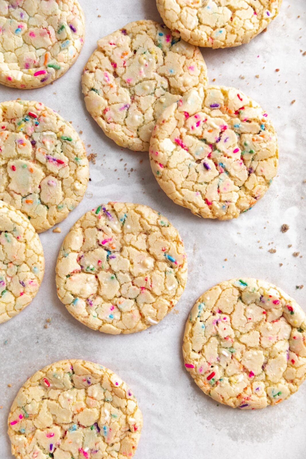 cake mix cookies on a cookie sheet