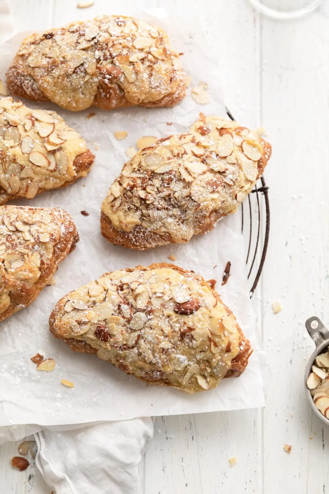 easy almond croissant on cooling rack