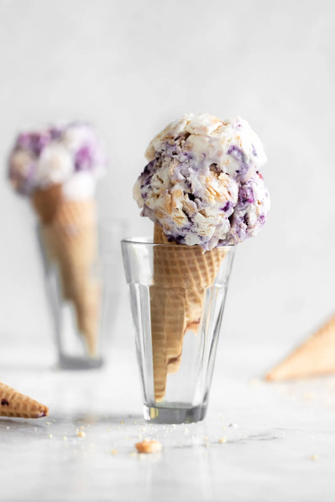 blueberry pie ice cream in a cone