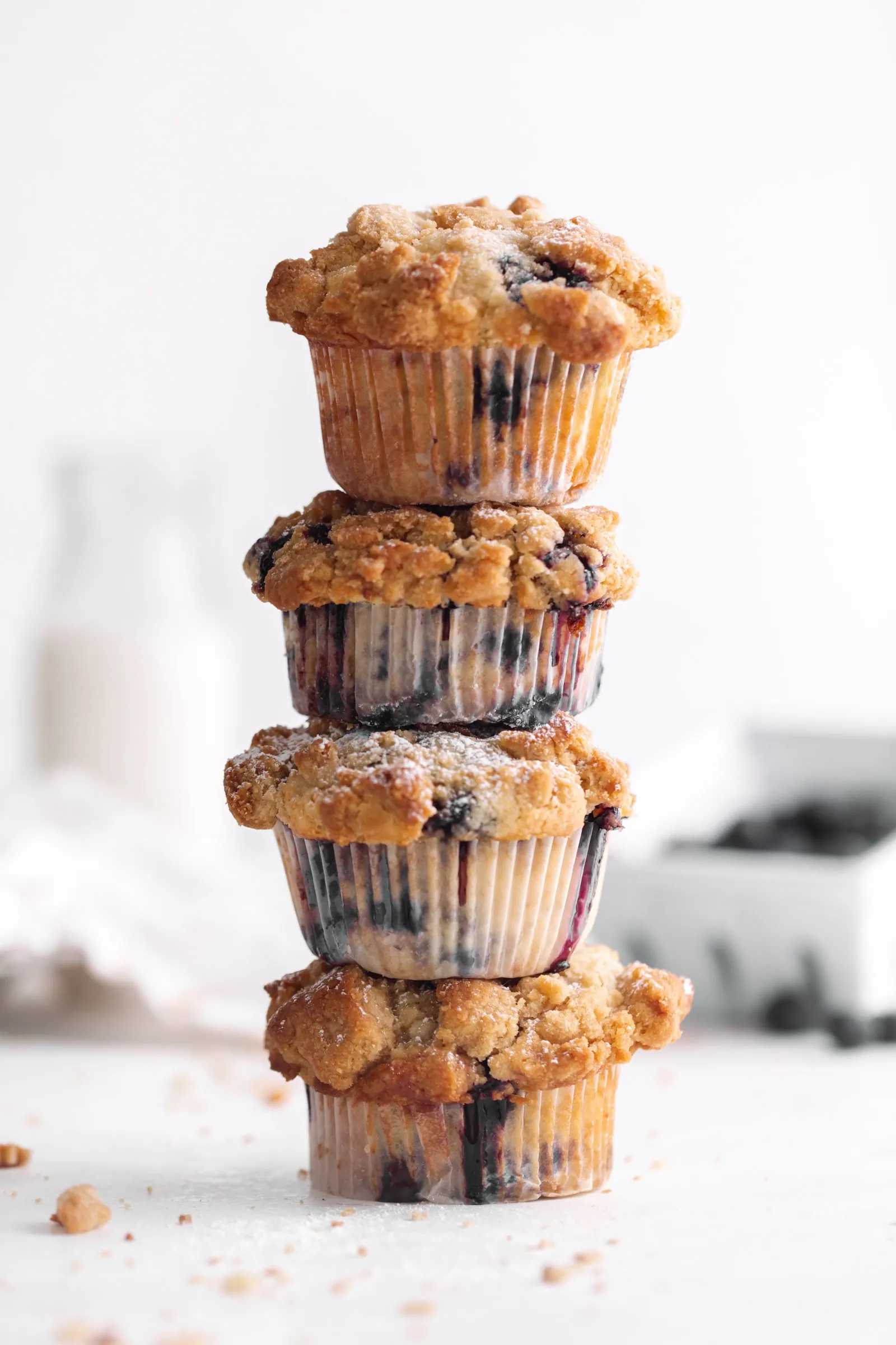stack of blueberry streusel muffins