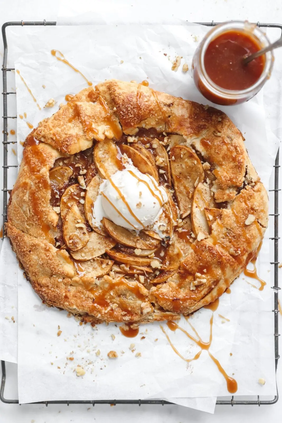 apple galette with salted caramel sauce