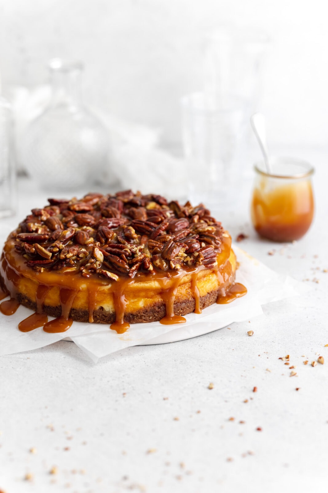 pecan pie cheesecake on a plate