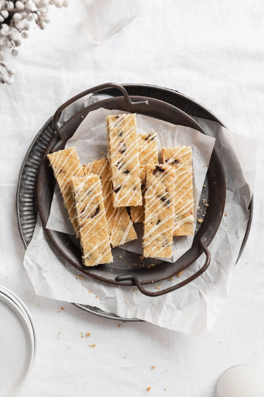 cranberry orange shortbread drizzled with white chocolate