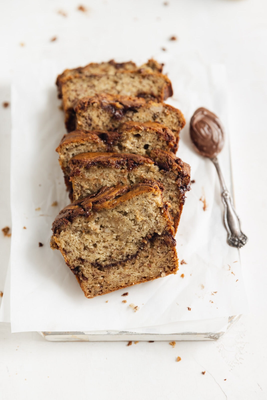 Nutella banana bread with a spoonful of Nutella