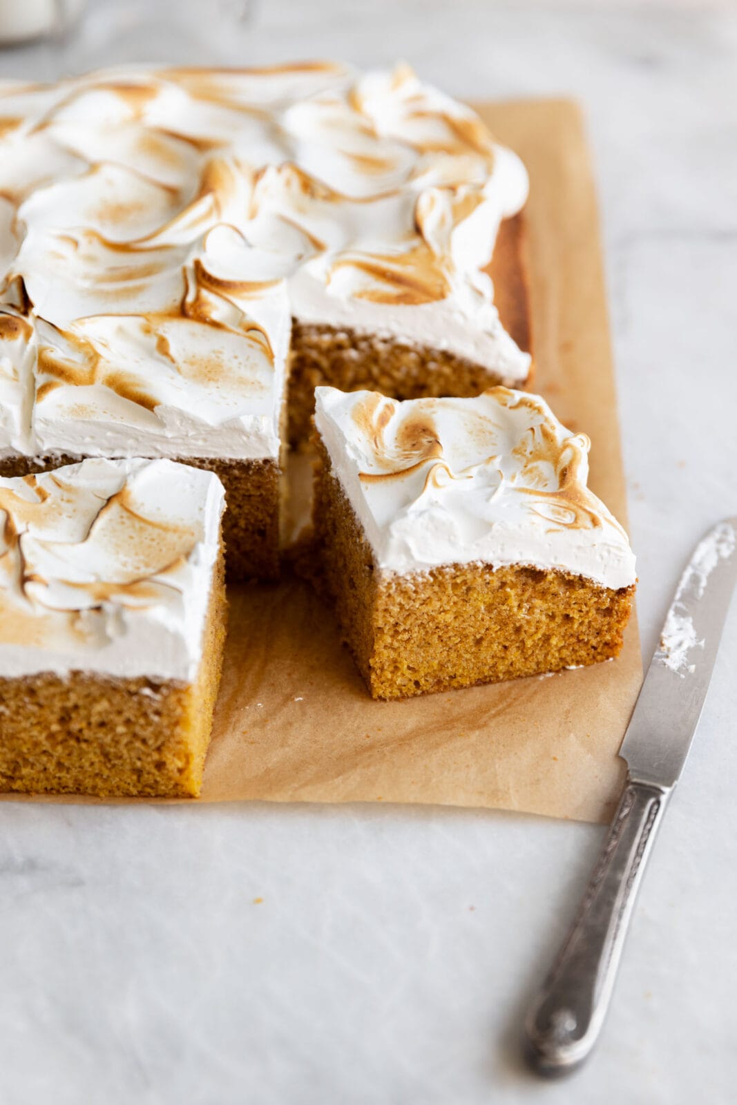 pumpkin cake with toasted marshmallow frosting