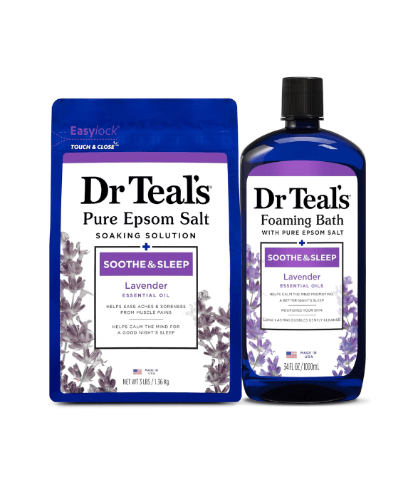 Dr. Teals lavender bath salts and bubble bath.
