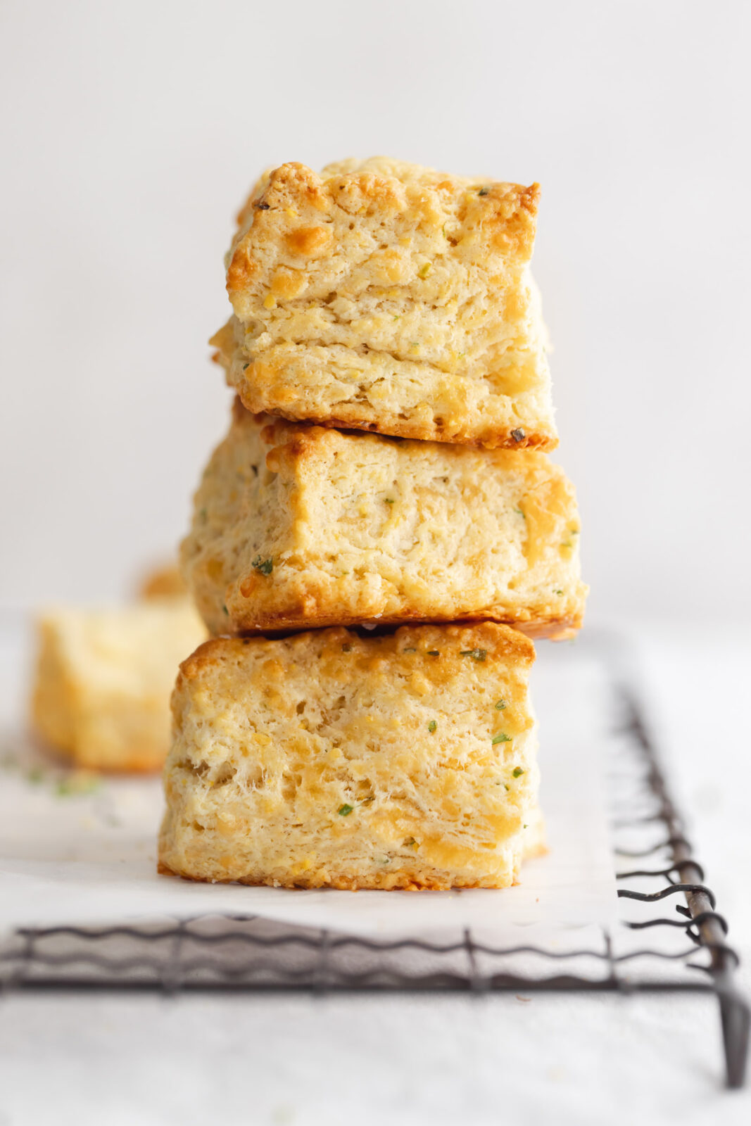 cheddar and chive scones stacked