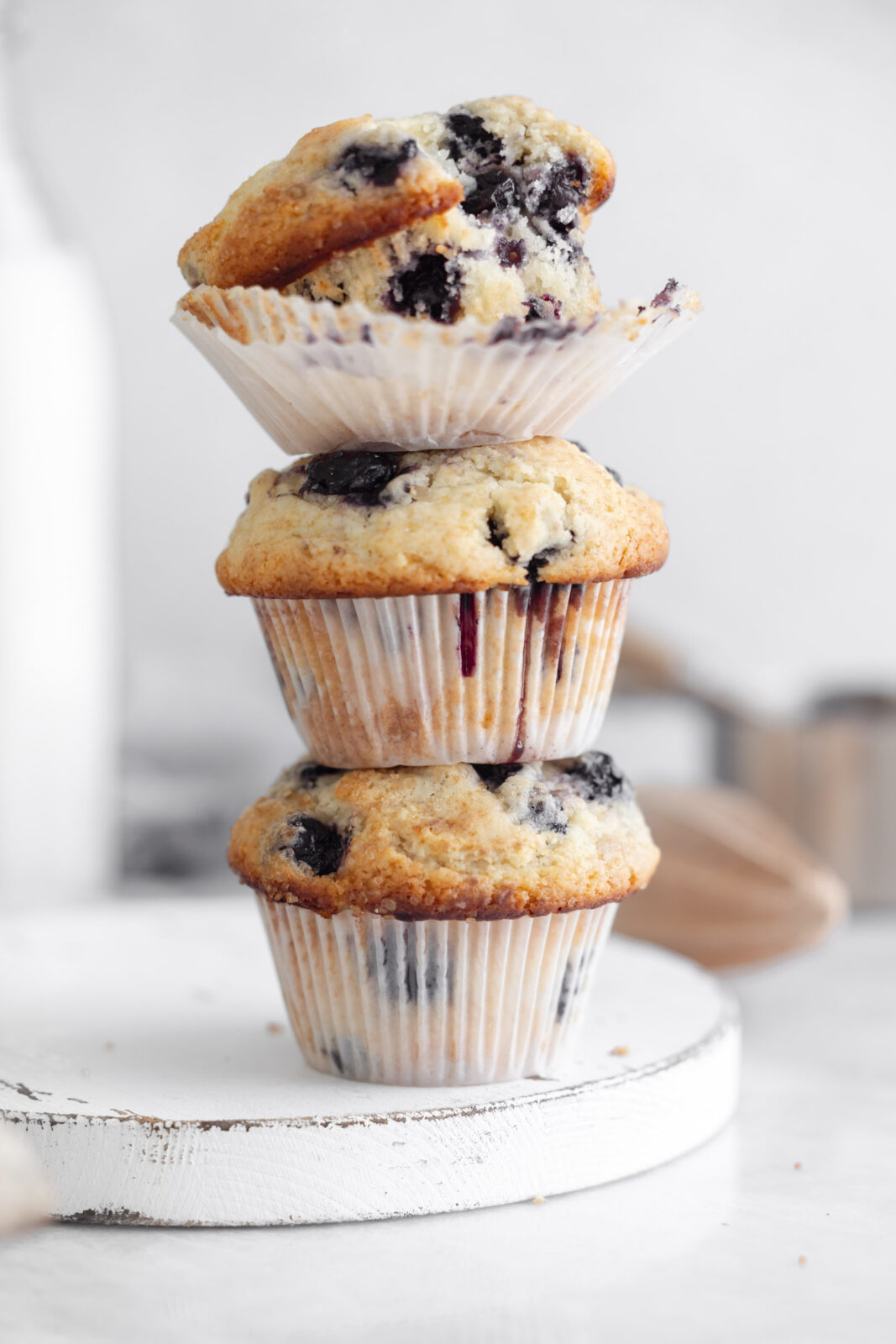 stack of lemon blueberry muffins