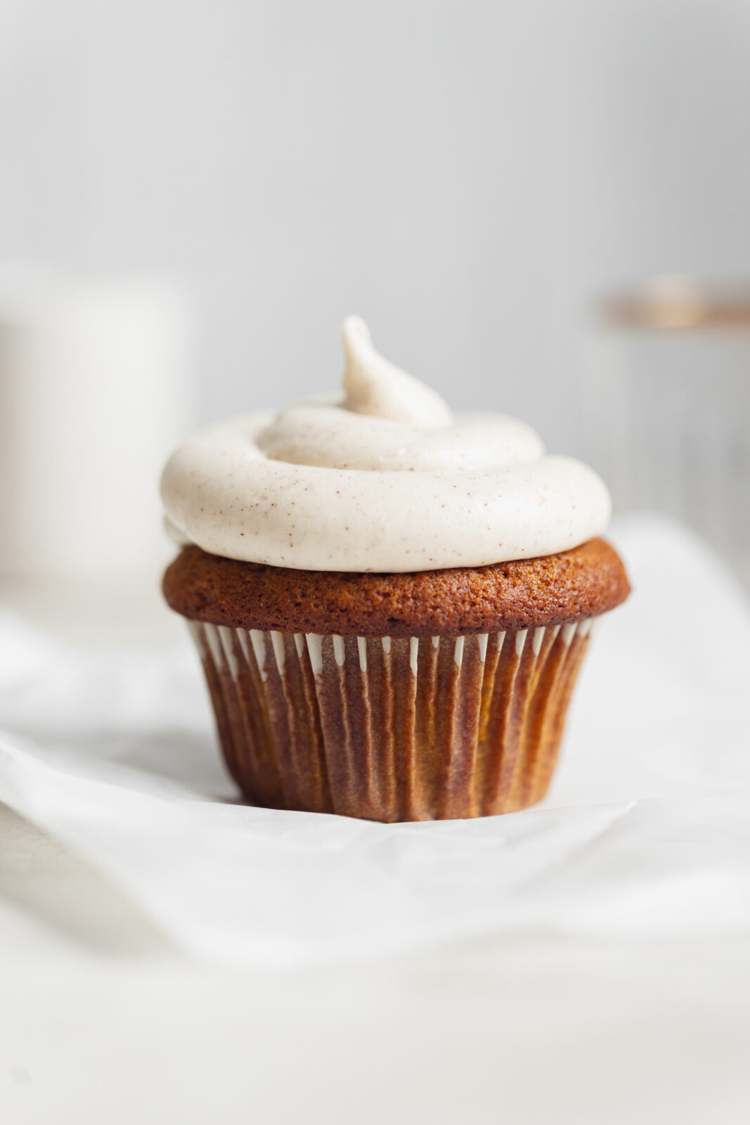 single serve pumpkin cupcake with cream cheese frosting