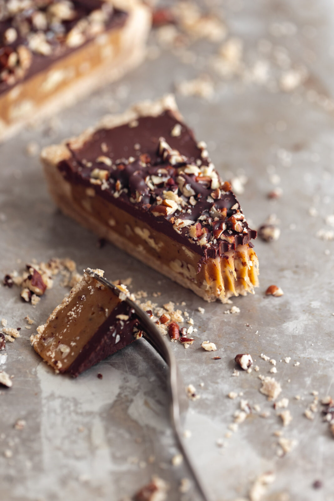 slice of chocolate turtle tart