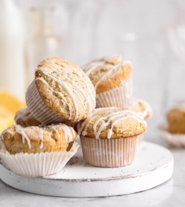 lemon poppy seed muffins drizzled with glaze